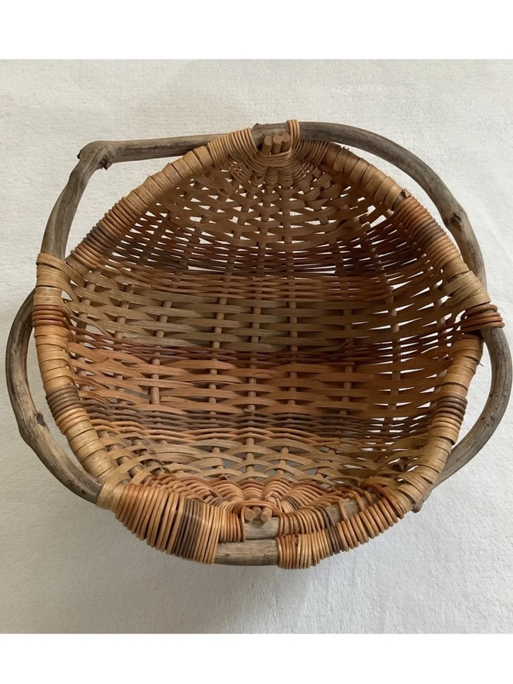 Vintage Wicker Basket Grapevine Handles Rustic Farmhouse Cottage Decor